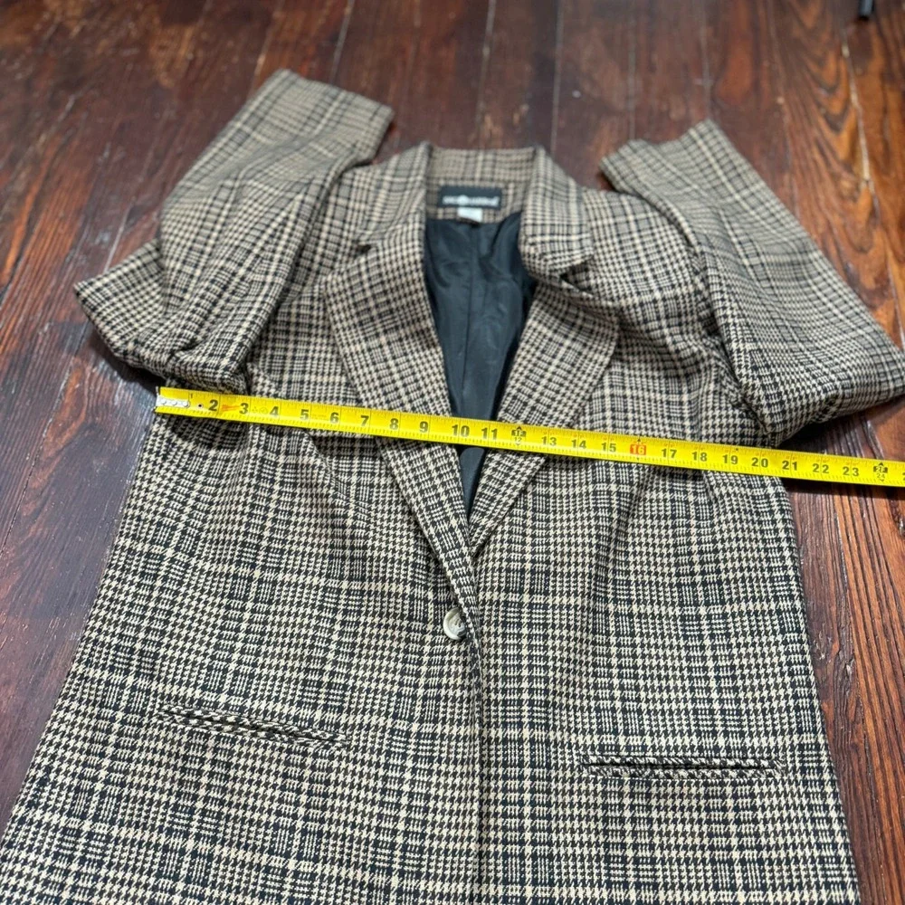 Vintage Sag Harbor Blazer Womens 14 Brown Black Houndstooth Academia Wool Grunge